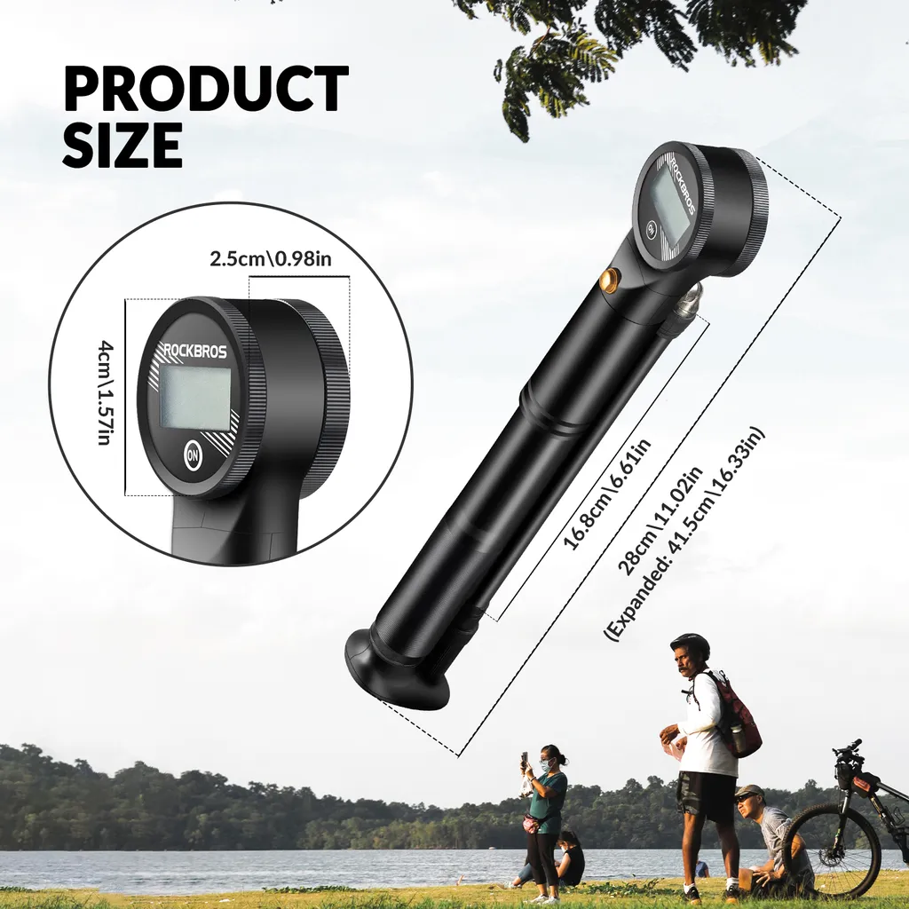 Mini pompe à vélo ROCKBROS 320PSI avec manomètre électronique - 2