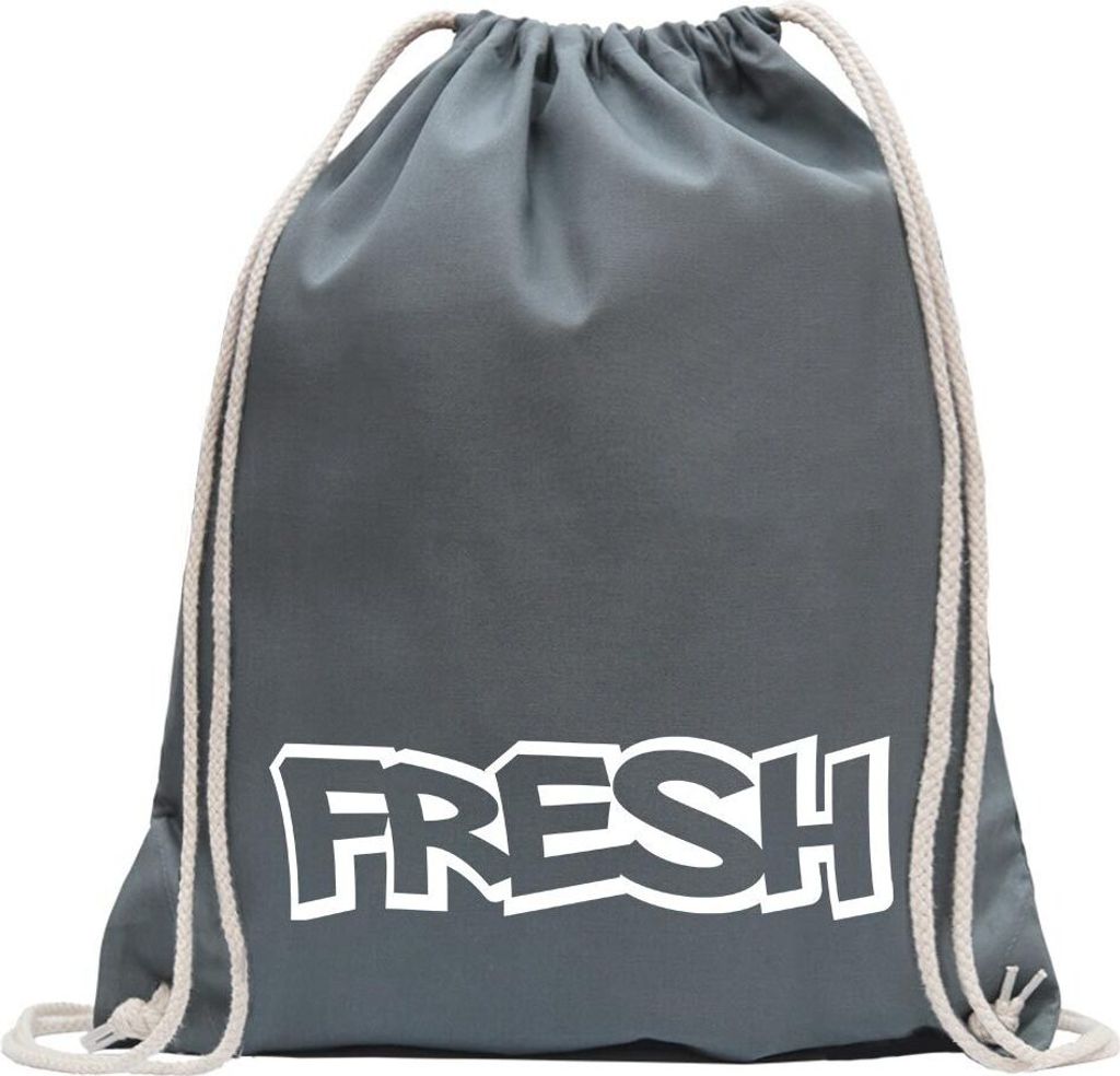 Kiwistar - Turnbeutel - stahlgrau - Fresh - Fun Rucksack Sport Beutel Gymsack Baumwolle mit Ziehgurt