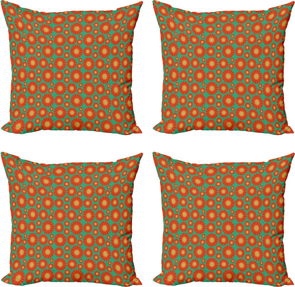 ABAKUHAUS Gerber Daisy Kissenbezug Set (4 Stück), Sommer-Blumenblätter, Moderner Doppelseitiger Digitaldruck, 40 cm x 40 cm, Sea Green Vermilion
