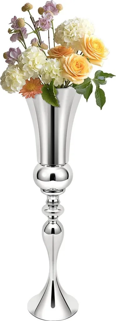Vase Argenté Géant 74 cm avec Mousse - Structure Fer Design Moderne
