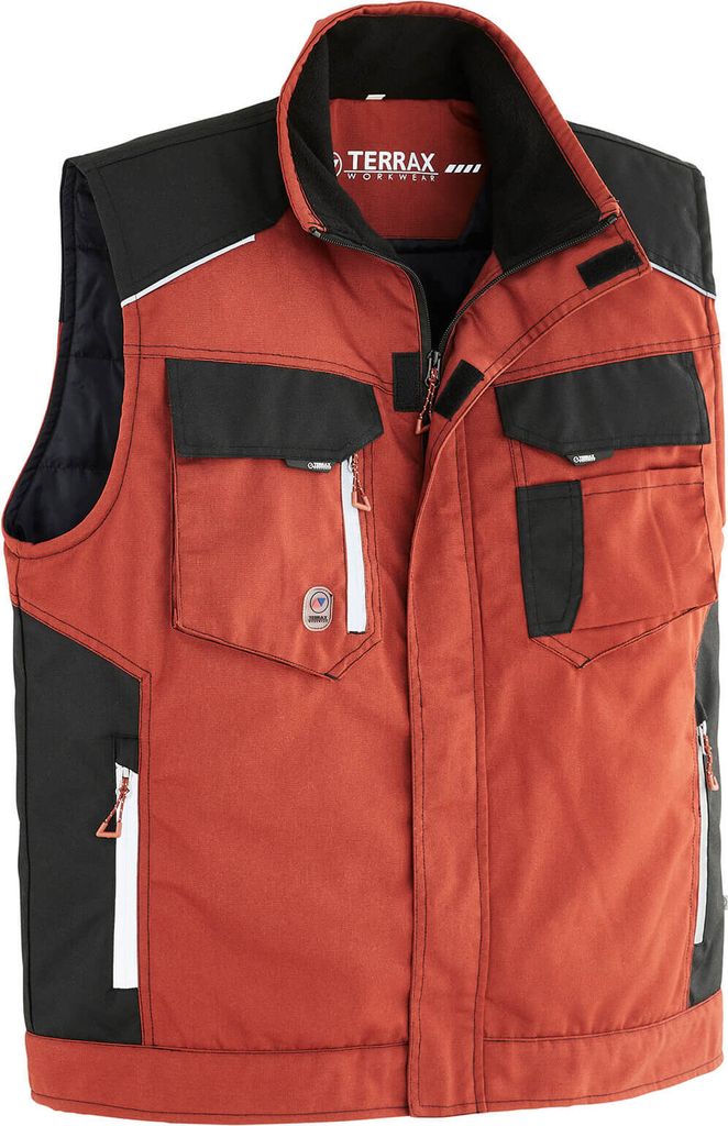 Terrax Workwear Herren Arbeitsweste Modern mit Stehkragen - Weste für Handwerk und Arbeit in Rotbraun-Schwarz Größe 3XL