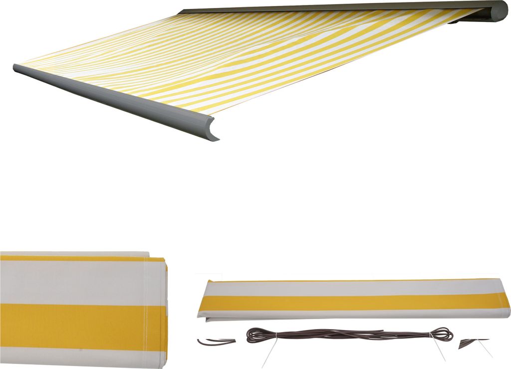 Ersatz-Bezug für Markise H122, Vollkassette Ersatzbezug Sonnenschutz 4x3m Acryl gelb-weiß