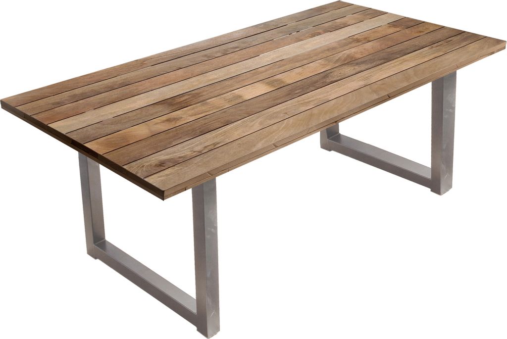 Möbilia Esstisch 240 x 100 cm | 43 mm Platte Mango natur | Gestell Metall antiksilbern | B 240 x T 100 x H 77 cm | 25020013 | Serie TISCH