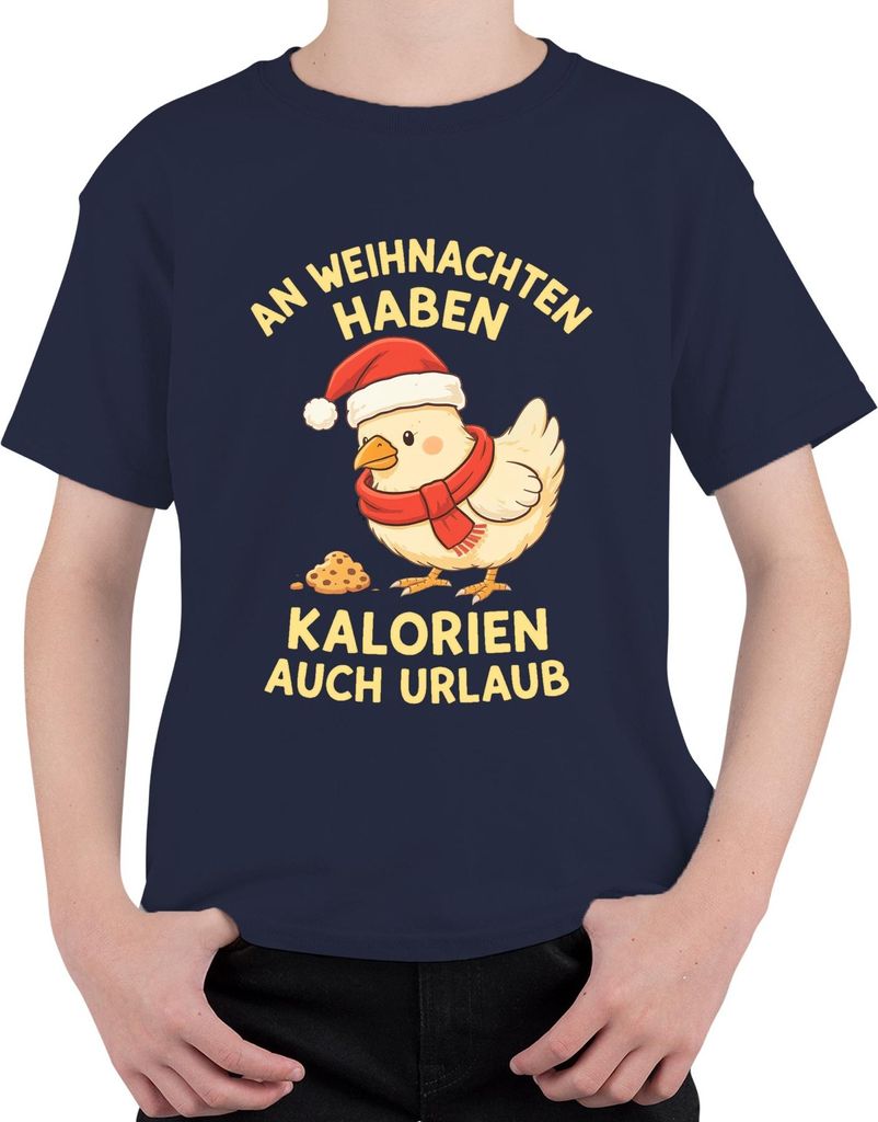 Kalorien haben Urlaub Weihnachten Küken lustig Geschenk Uni Kinder T-Shirt, Navy, 116