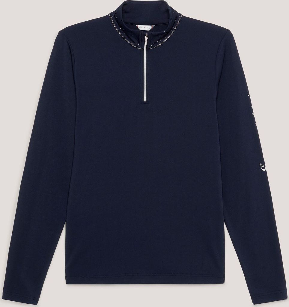 Tommy Hilfiger Damen Thermo Shirt mit Nieten desert sky 1/4 zip HW23, Größe:S