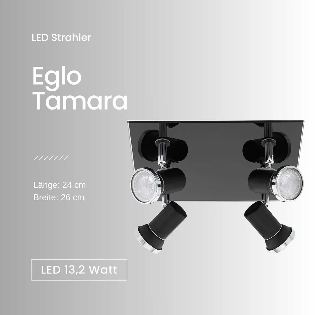 Plafonnier Noir Eglo Tamara pour Cuisine et Salon avec Spots à LED Noir