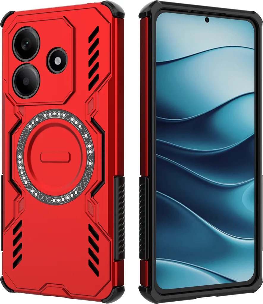Custodia magnetica per Xiaomi Redmi Note 14 4G, paraurti ibrido in PC e TPU, fori di ventilazione per la dissipazione del calore custodia Red