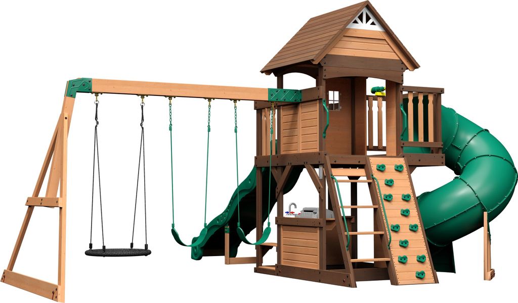 Backyard Discovery Cedar Cove Spielturm aus Holz | XXL Spielhaus für Kinder mit Rutsche, Schaukel, Kletterwand & Aussichtsplattform | Stelzenhaus ...