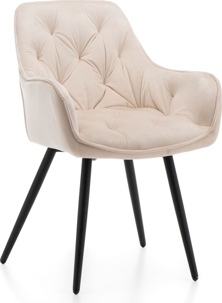 NEW HOME Stuhl SIENA gespolsterter Esszimmerstuhl Wohnzimmerstuhl mit Steppung - beige - moderne Samt Velours Möbel