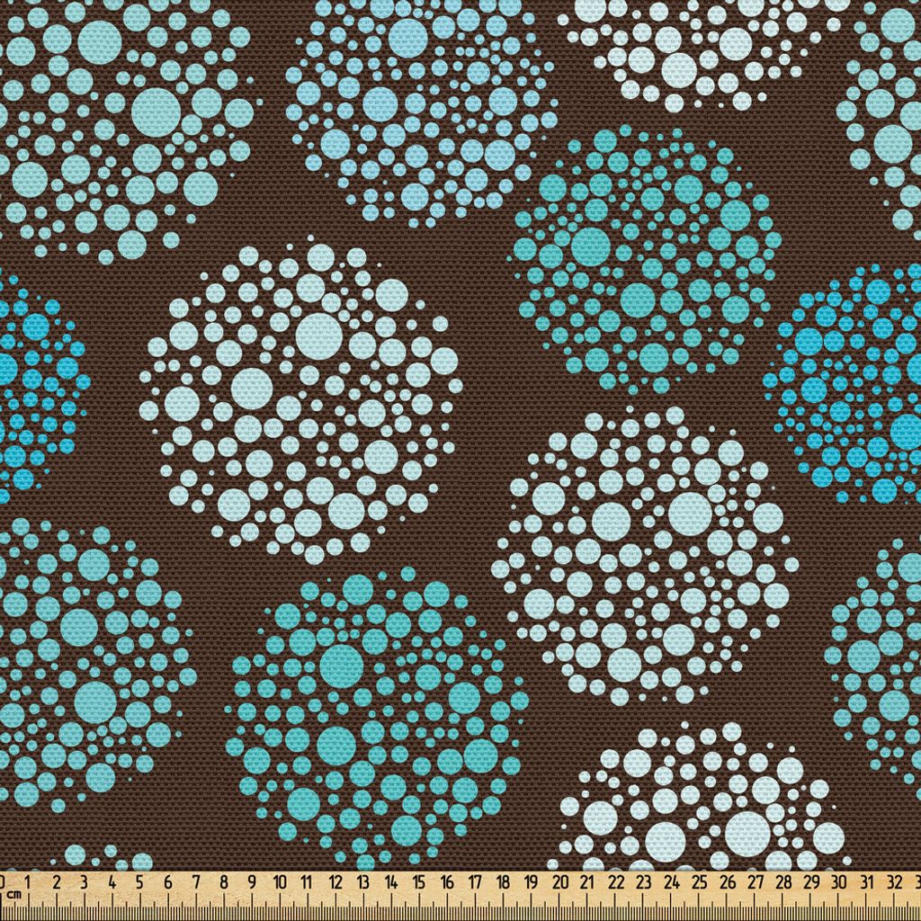 ABAKUHAUS Brown und Blau Gewebe als Meterware, Punkte bilden ovale Formen Retro-Stil abstrakte geometrische Vintage, 1 M (148 x 100 cm), Braun Tür...