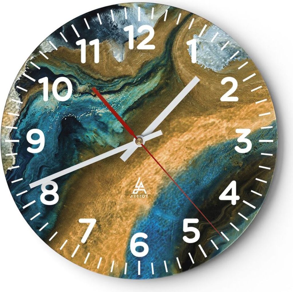 Wanduhr - Rund - Glasuhr - Abstraktion verschüttet Gold - 40x40cm - Schleichendes Uhrwerk - Lautlos - zum Aufhängen bereit - Dekoration Modern - ...