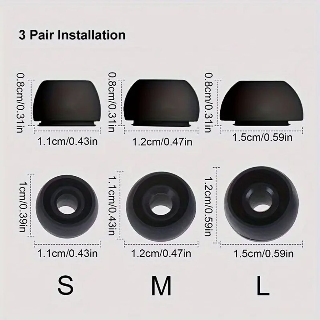 Ohrpolster für AirPods PRO / PRO 2, Ohrkappen Ohrstöpsel 3 paar S/M/L Schwarz