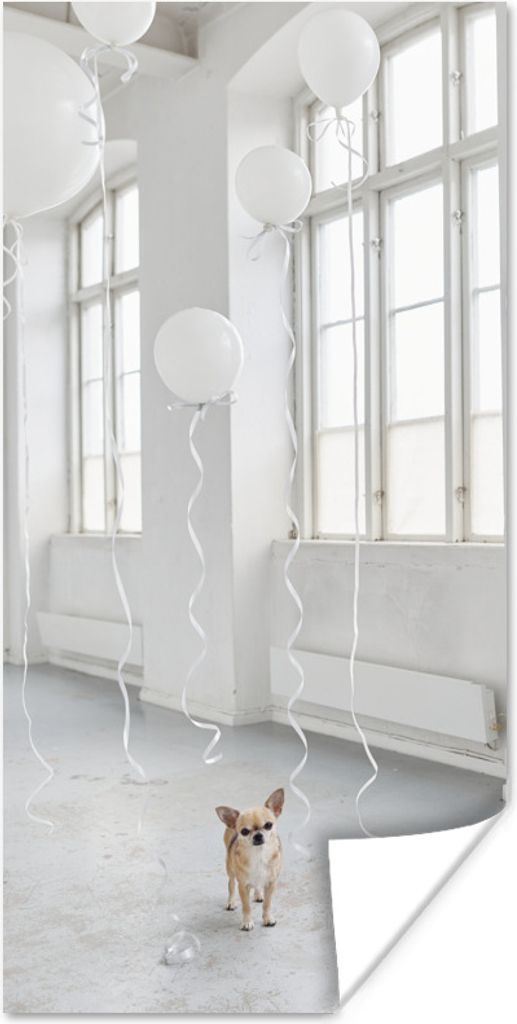 MuchoWow Poster Hund - Weiß - Luftballon 80x160 cm - Kinderzimmer