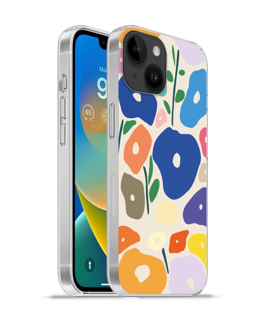 MuchoWow Handyhülle Schutzhülle Hülle für Apple iPhone 14 - Softcase Blume - Abstrakt - Blätter Silikon Softcase Handy Hülle - Mobiltelefon...
