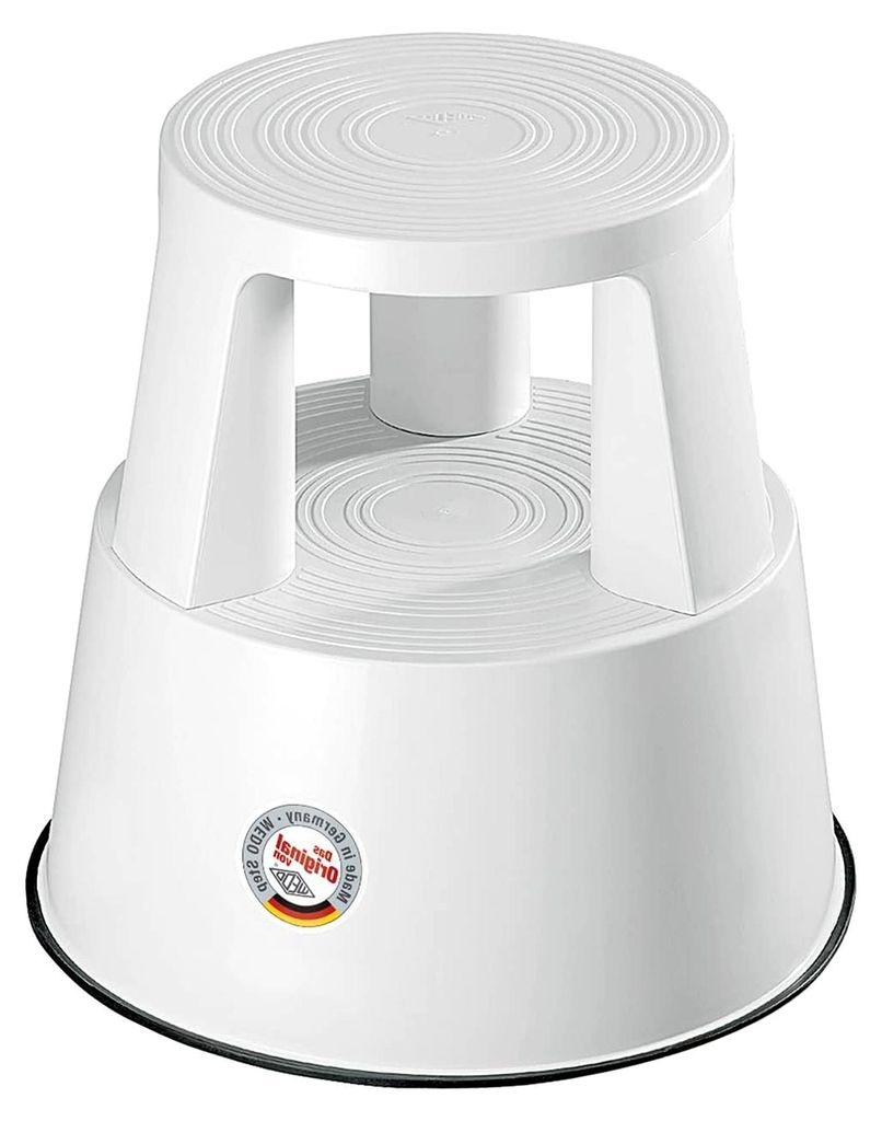 Rollhocker STEP aus bruchfestem Kunststoff - rollbarer Tritthocker, , Germany, rutschfest - Höhe ca. 43 cm, Tragkraft 150 kg, Farbe Weiß