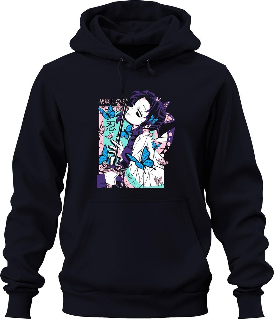 胡蝶しのぶ Schmetterling Anime Katana Kawaii Geschenk Uni Hoodie Kapuzenpullover, Navy, XXL