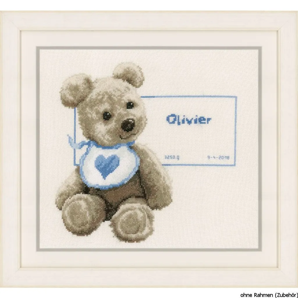 Broderie Point de Croix Teddy avec Bavoir sur Toile Aïda Coton Vervaco