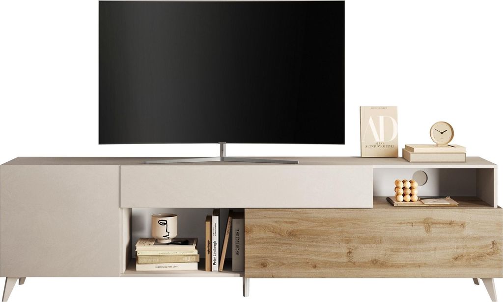 Lowboard >Morena< Soft-close, Cashmere / Eiche Cadiz Nachbildung - 241x67x42 (BxHxT)