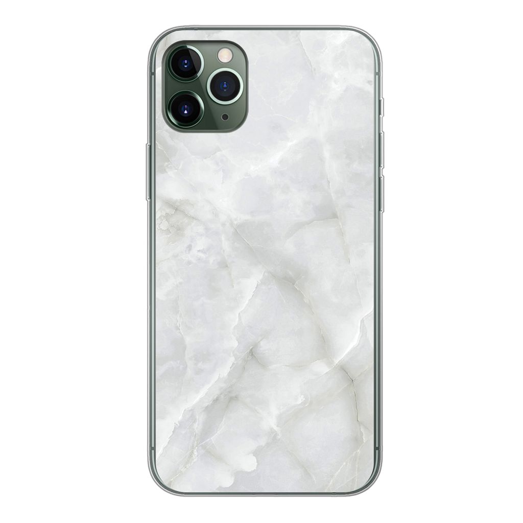 MuchoWow Handyhülle Schutzhülle Hülle für iPhone 11 Pro Max Marmor - Weiß - Muster - Stein - Marmoroptik Silikon Softcase Handy Hülle - Schutz