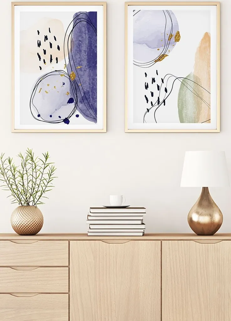 Set 2 Quadri Wallity Huhu21 70x50 cm - MDF Multicolore con Cornice