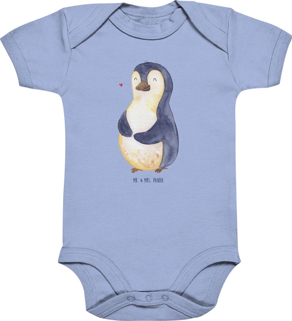 Mr. & Mrs. Panda Babybody Pinguin Diät 6. - 12. Monat - Dusty Blue - Geschenk, overall baby, Strampler, babyanzug, Gewicht, body kurzarm, Pinguine...