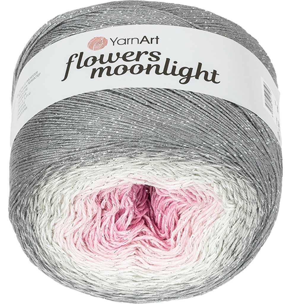 Garn „Flowers Moonlight“ – 260 g, 1000 m – Grau, Rosa Produktbild 
