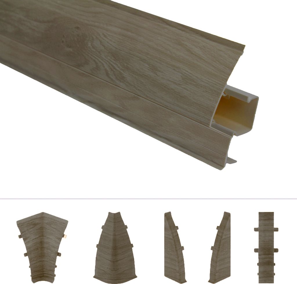 LEMAL Sockelleisten und Zubehör - PVC Fußleisten 70x50mm mit Kabelkanal - (1 Innenecke, IE.0109 grau-braun) Vinyleiste Abdeckleiste Bodenprofil