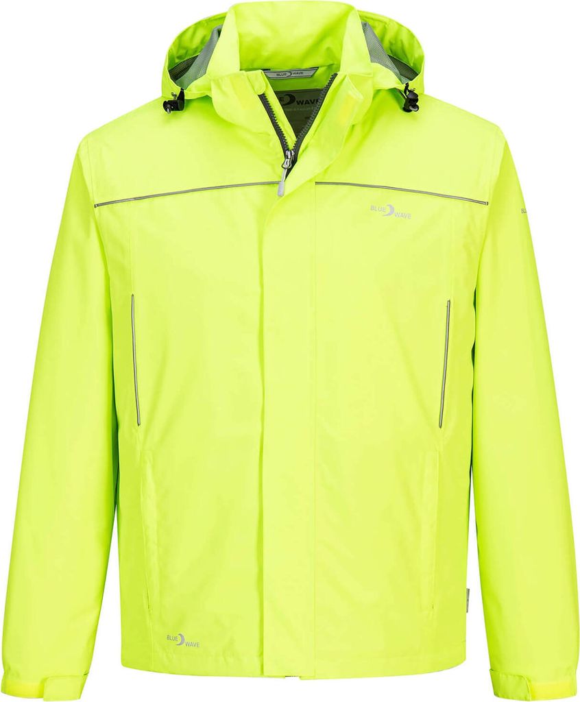 Blue Wave Herren Funktionsjacke Klaas - Verstaubare und wasserdichte Regenjacke mit Mesh-Innenfutter und Kapuze in Neongelb Größe 6XL