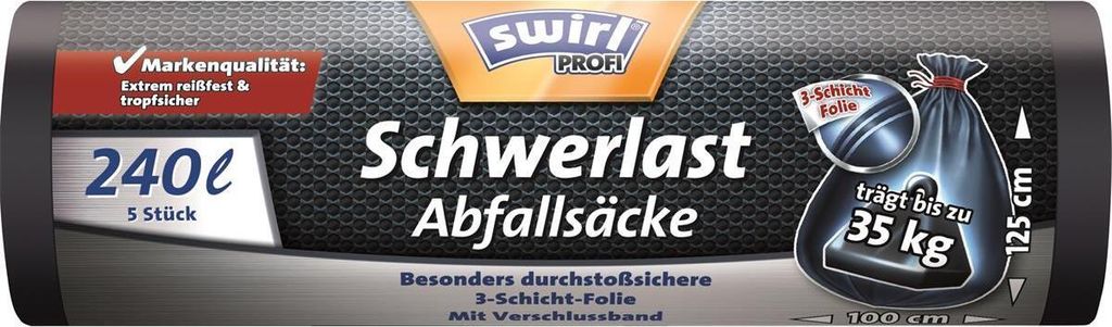 Swirl PROFI Schwerlast Abfallsäcke 240l, 240 l, 35 kg, Produktbild 