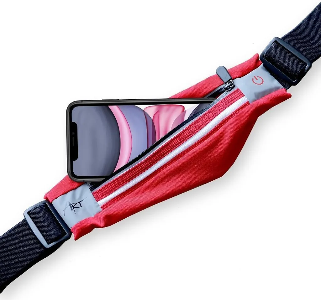 Marsupio Sportivo LED Rosso | Porta Cellulare 5.5 Pollici Anti-Rimbalzo