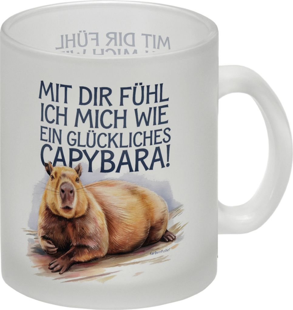 Glücklich mit dir fröhliches Capybara Glas Tasse