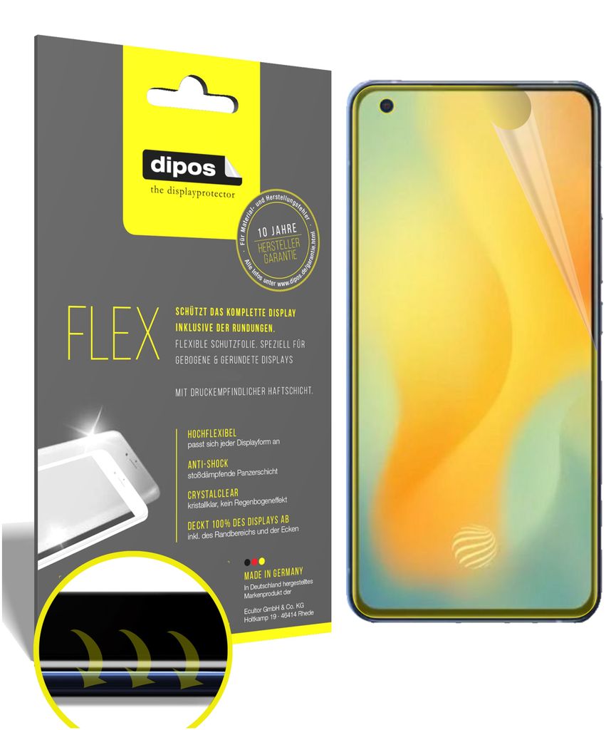 3x Schutzfolie für Vivo X50 Folie, 100% Displayabdeckung, dipos Flex