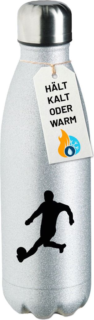 Huuraa Trinkflasche Fußball Soccer 500ml Silver Edelstahl Wasserflasche Trinkflasche Geschenkidee