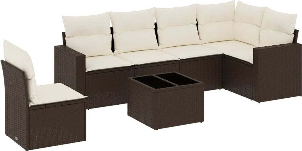 7-tlg. Garten-Sofagarnitur mit Kissen Braun Poly Rattan