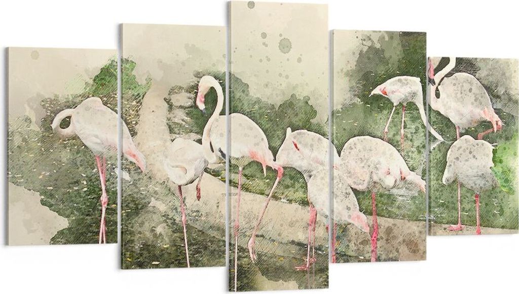 Bild auf Leinwand - Leinwandbild - Flamingo Vogel Wasser - 160x85cm - Wand Bild - Wanddeko - Leinwanddruck - Bilder - Kunstdruck - Wanddekoration -...