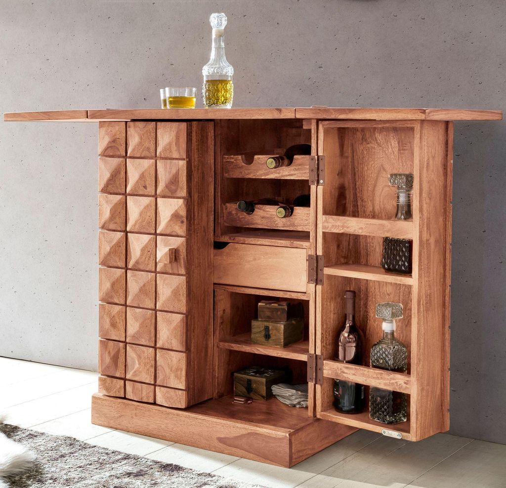 FineBuy Bar de salon en bois massif d'acacia 65 x 91 x 50 Image du produit 
