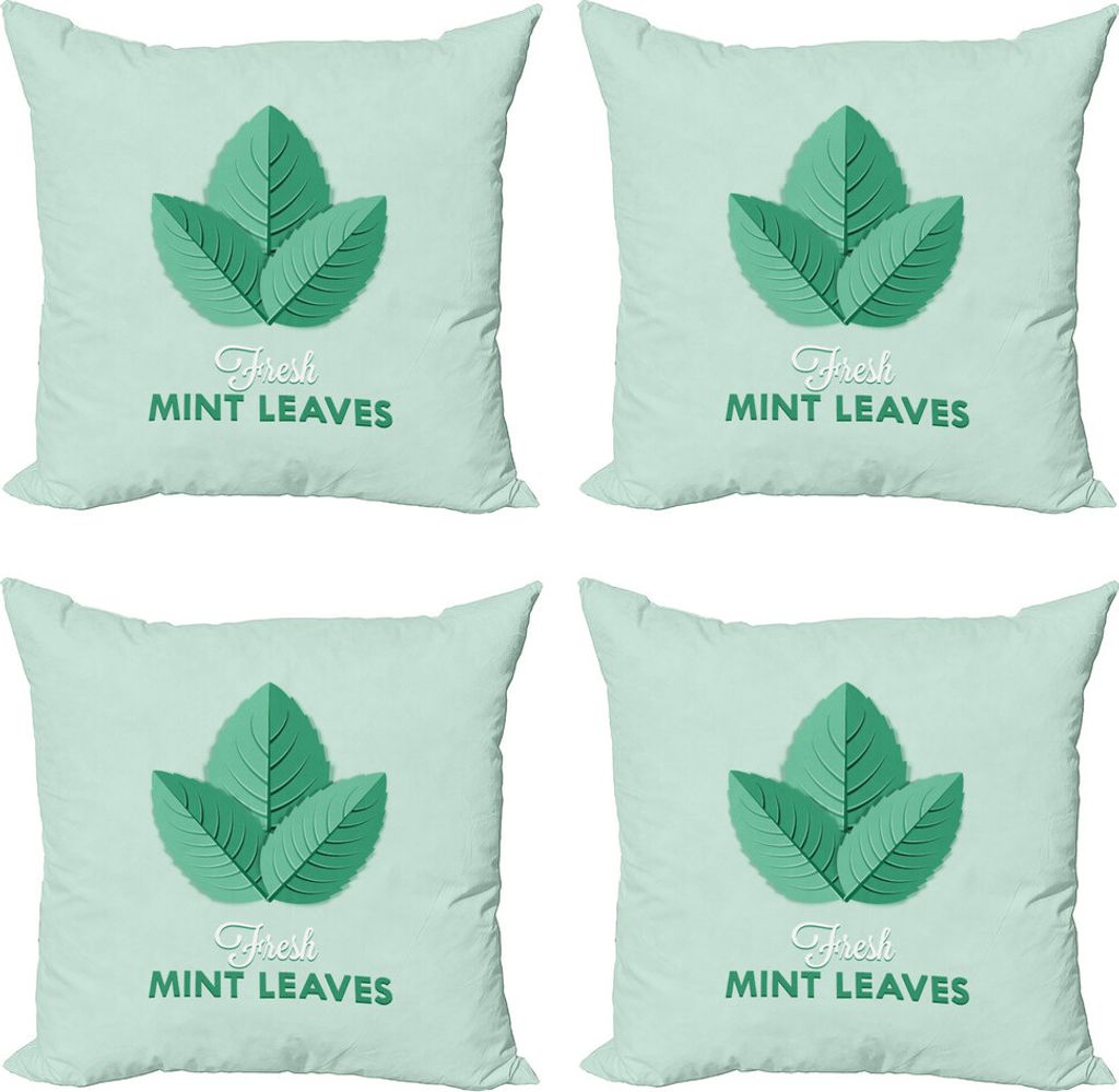 ABAKUHAUS Minze Kissenbezug Set (4 Stück), Frische Minze Kalligraphie, Moderner Doppelseitiger Digitaldruck, 45 cm x 45 cm, Jadegrün
