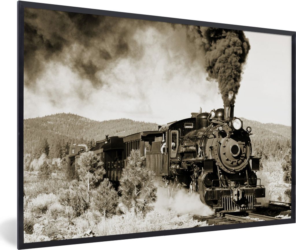 MuchoWow MuchoWow Gerahmtes Poster Eine antike Dampflokomotive 60x40 cm - Poster mit zchwarzem Bilderrahmen - Printing - Wanddeko Schlafzimmer
