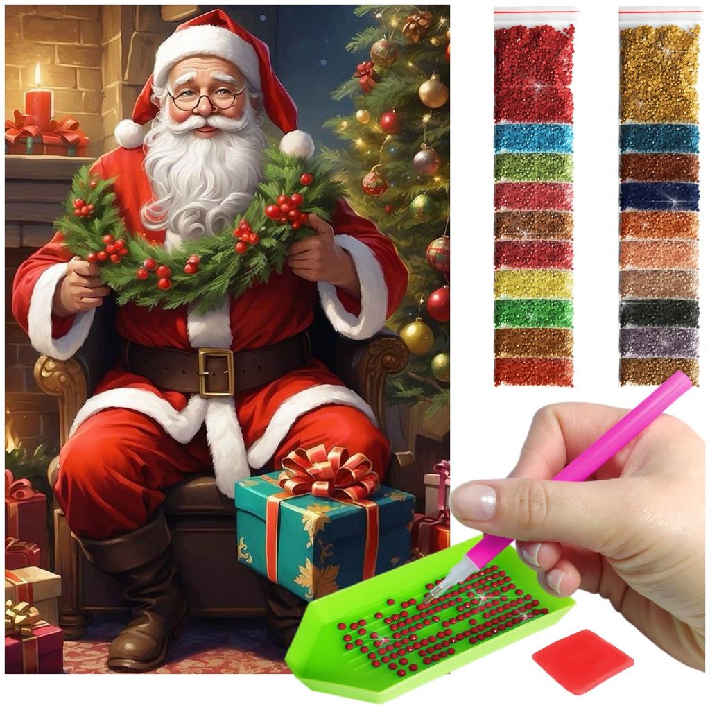 ARTULIO - Diamond Painting Set - Weihnachtsmann mit Geschenken - 60 x 40 cm - Groß XXL - 5D Diamant Painting, Komplettset Mosaik + Zubehör