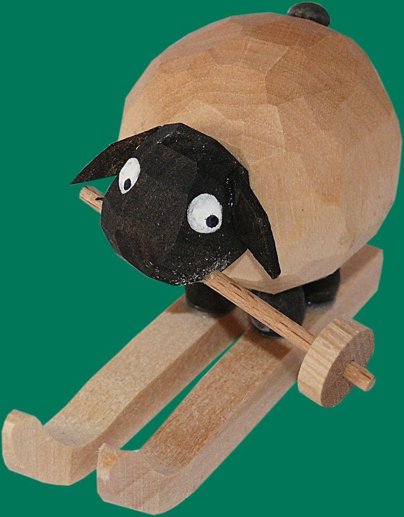 Holzfigur Schaf auf Ski hell Höhe 4cm NEU