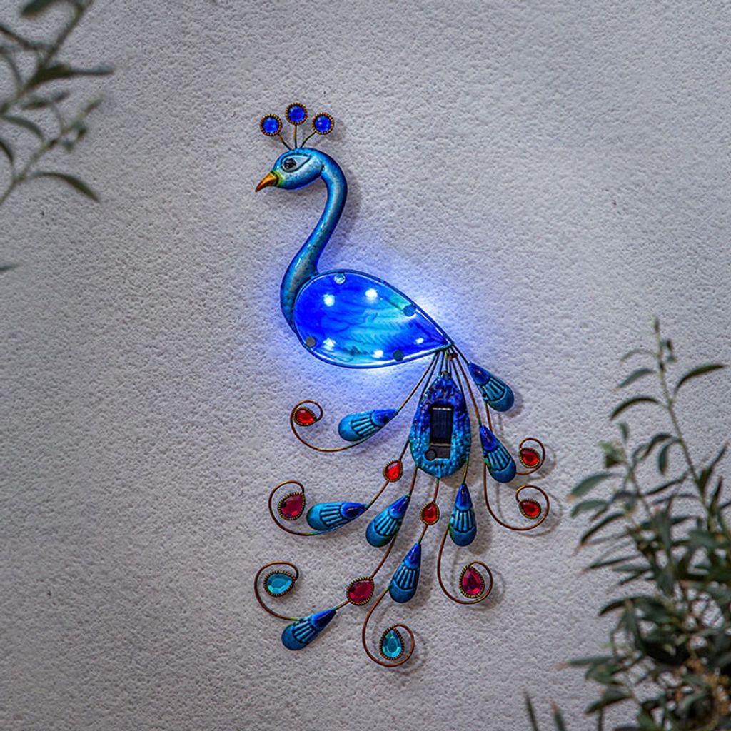 LED Solar Wanddeko PFAU - 6 kaltweiße LED - H: 52cm - Produktbild 