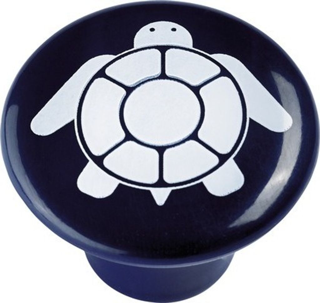 Möbelknopf Kunststoff blau Schildkröte weiß, 1 Stück
