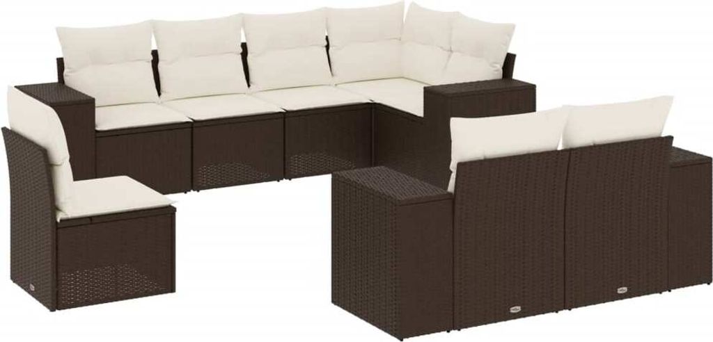 vidaXL 8-tlg. Garten-Sofagarnitur mit Kissen Braun Poly Rattan