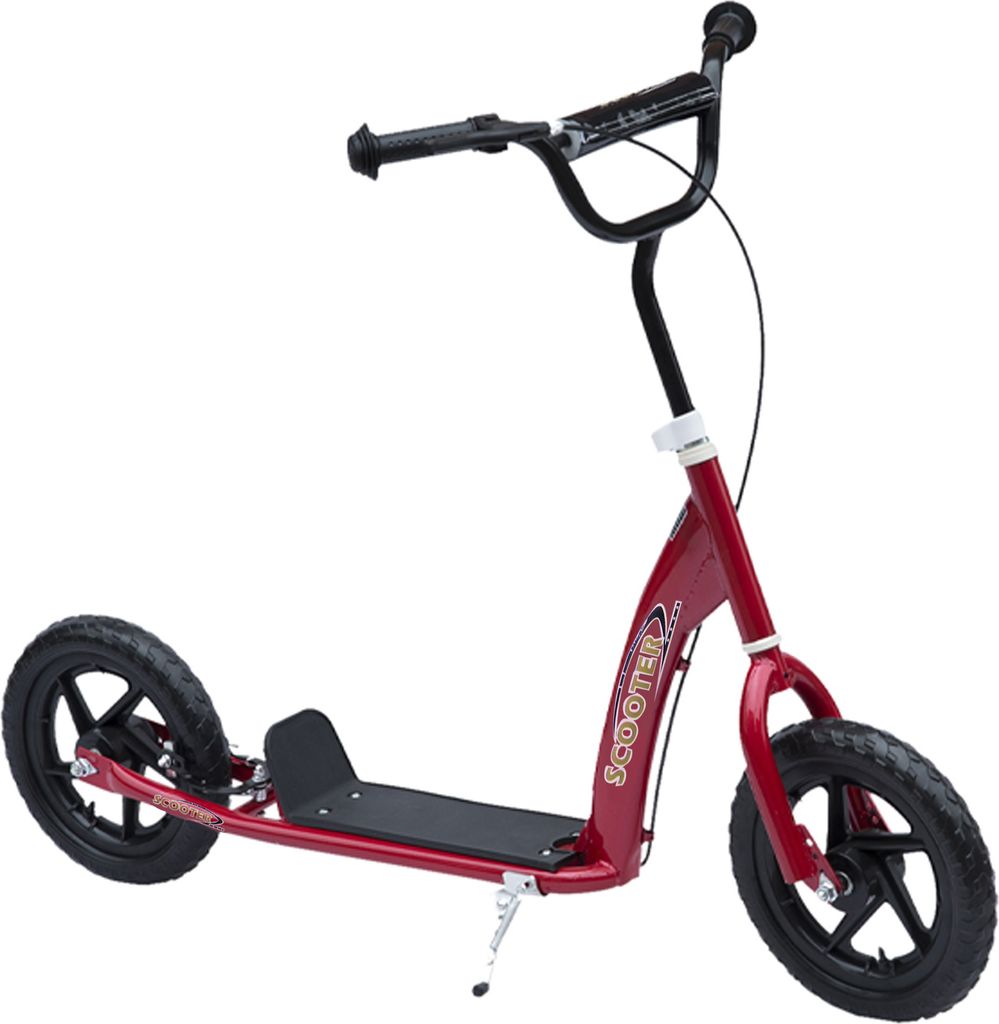 HOMCOM Kinderroller mit Hinterbremse Kickscooter 12 Zoll Tretroller Roller Scooter Cityroller für Kinder Kickboard Höhenverstellbar Stahl EVA Rot...