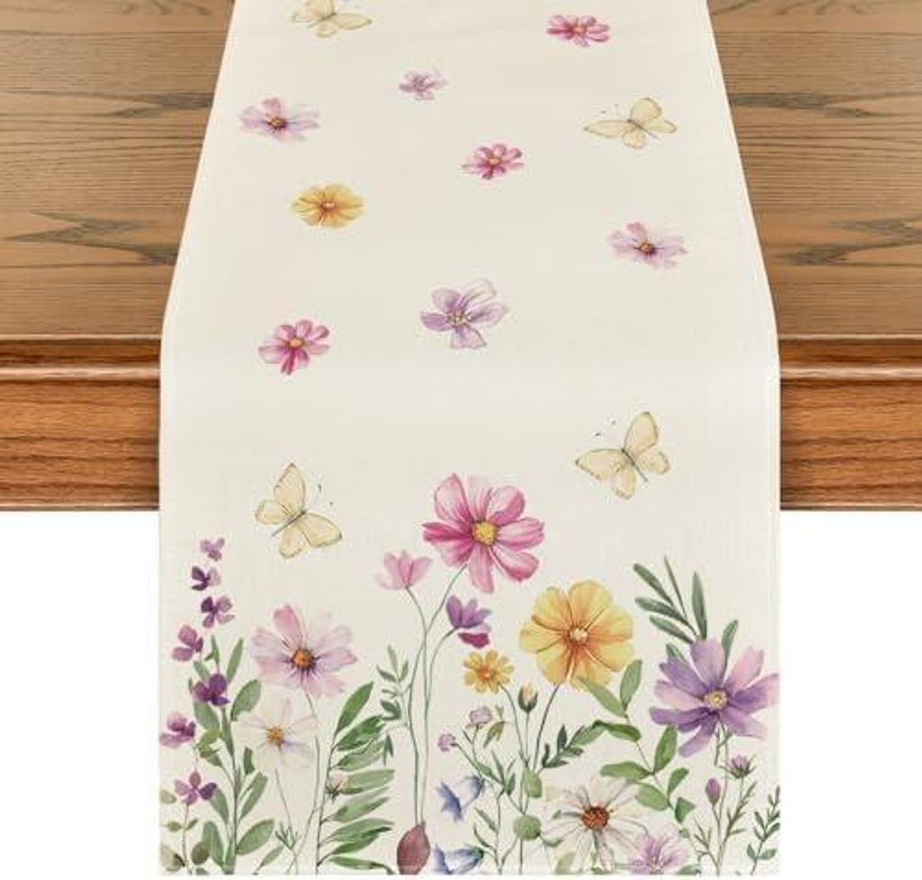Artoid Mode Blumen Schmetterling Frühling Tischläufer, Saisonnal Sommer Küche Tisch Dekoration Drinnen Urlaub Party Dekor 40x140 cm