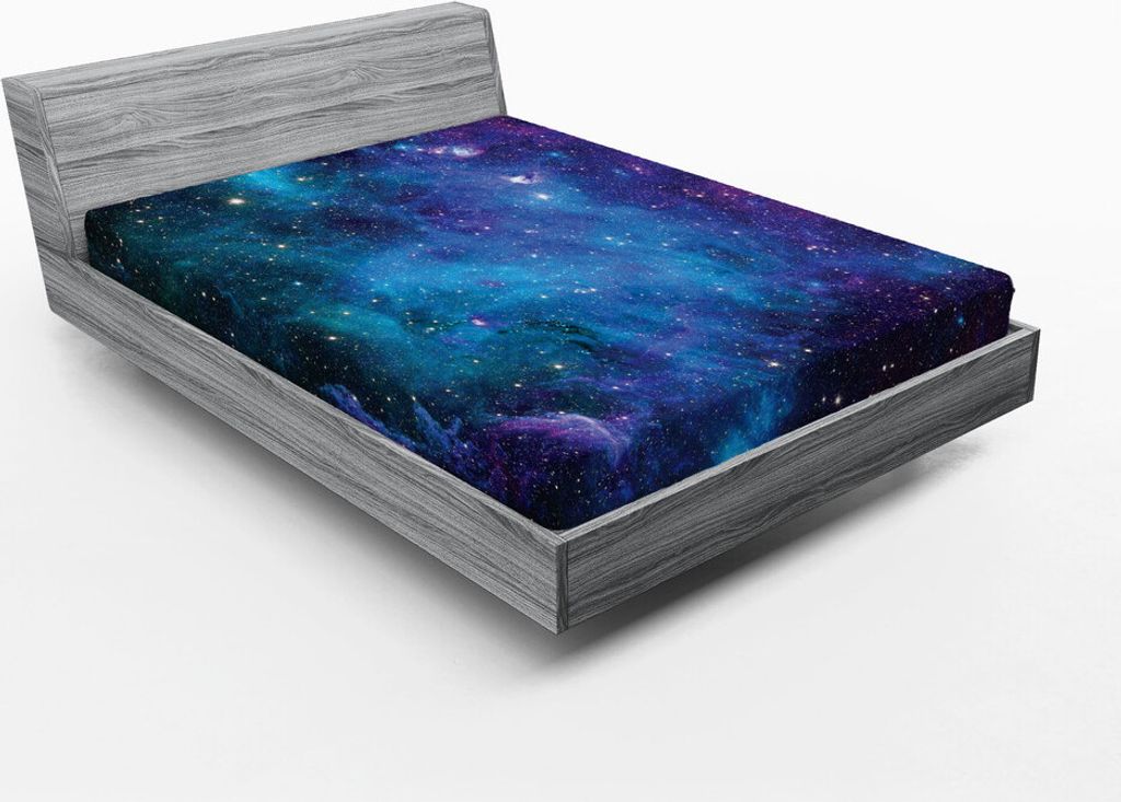 ABAKUHAUS Weltraum Spannbetttuch, Galaxie Sterne Im Weltraum Celestial Astronomische Planeten Universum Milchstraße, 140 x 200 cm, Navy Lila