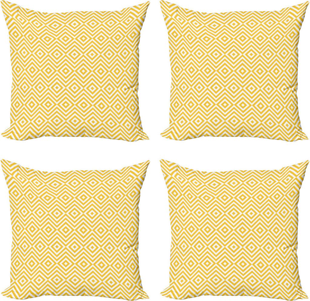 ABAKUHAUS Geometrisch Kissenbezug Set (4 Stück), Triangle Quadratisch, Moderner Doppelseitiger Digitaldruck, 50 cm x 50 cm, Marigold und Weiß