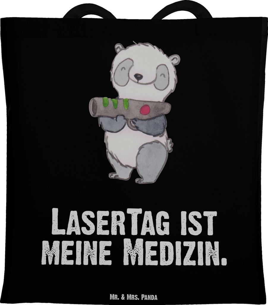 Mr. & Mrs. Panda Tote Bag Panda LaserTag - Schwarz - Geschenk, Stoffbeutel, Schultasche, Lasergame Zentrum, Tasche, Shopping, Jutebeutel