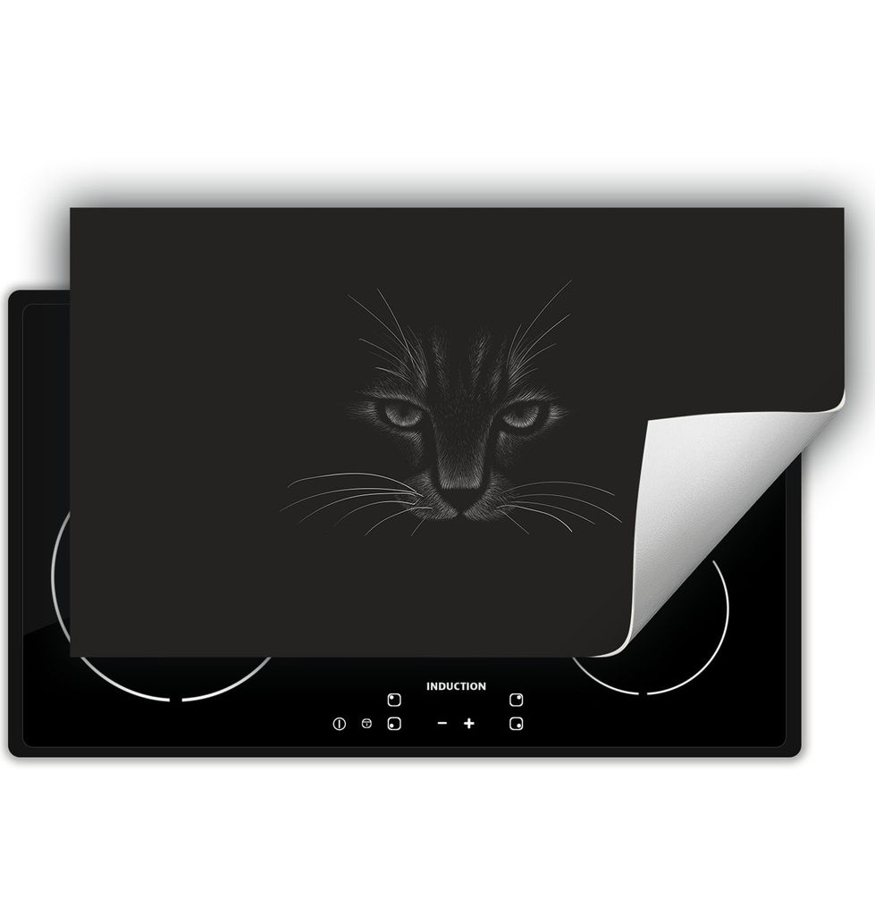 DarHaus Herdabdeckplatte 90x52 cm Anti Rutsch Matte Aufrollbar, schwarz - Katze
