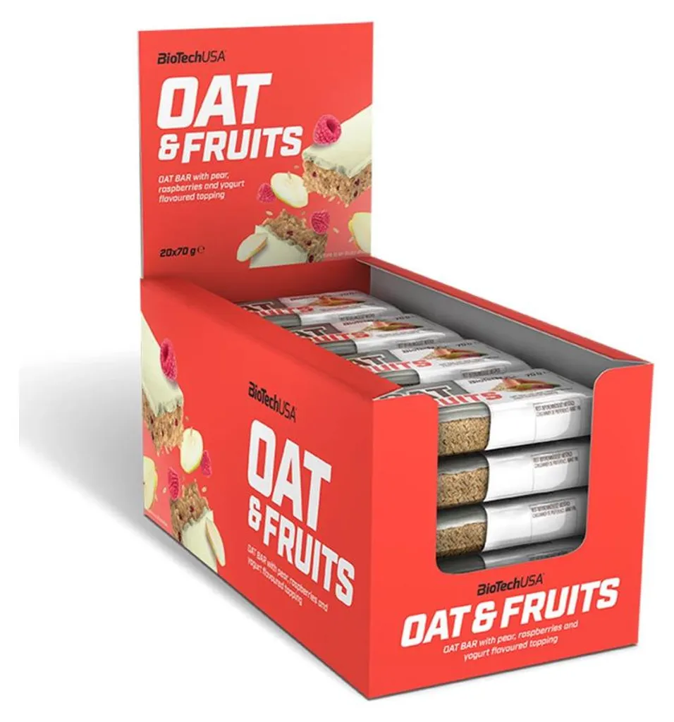 Barre de céréales endurance Biotech USA Oat Bar Framboise Poire 20x70g